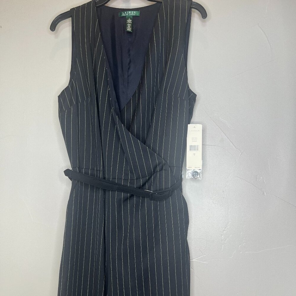 NWT Ralph Lauren Black/Cream Pinstripe Pant Jumpsuit Sz 12-Gorgeous/Classic - Picture 5 of 10